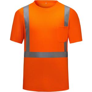 High Visibility Shirts Quick Dry Safety T Shirts with Reflective Strips and Pocket Short Sleeve Mesh Hi Vis Construction Work Class 2 Shirt for Men/Women Orange,Medium