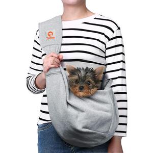 Tomkas Small Dog Cat Sling Carrier Puppy Purse Travel Wrap Soft Crossbody Pet Bag (Grey, M - Zip Pocket & Adjust Strap)