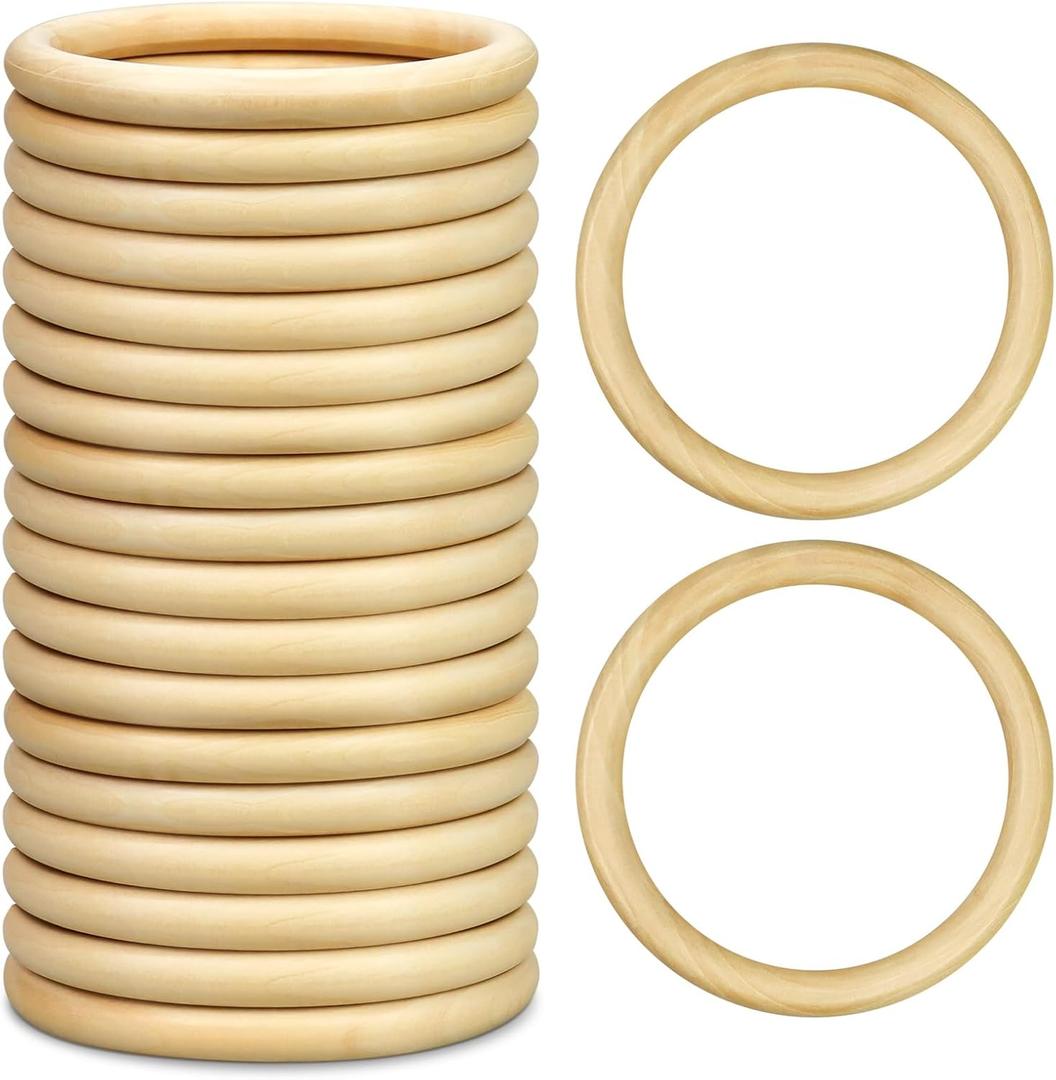 20 Pcs Wooden Rings for Craft, 4inch/100mm Unfinished Wood Rings, Wooden Rings for Macrame Craft, Pendant Connectors, DIY Craft Supplies