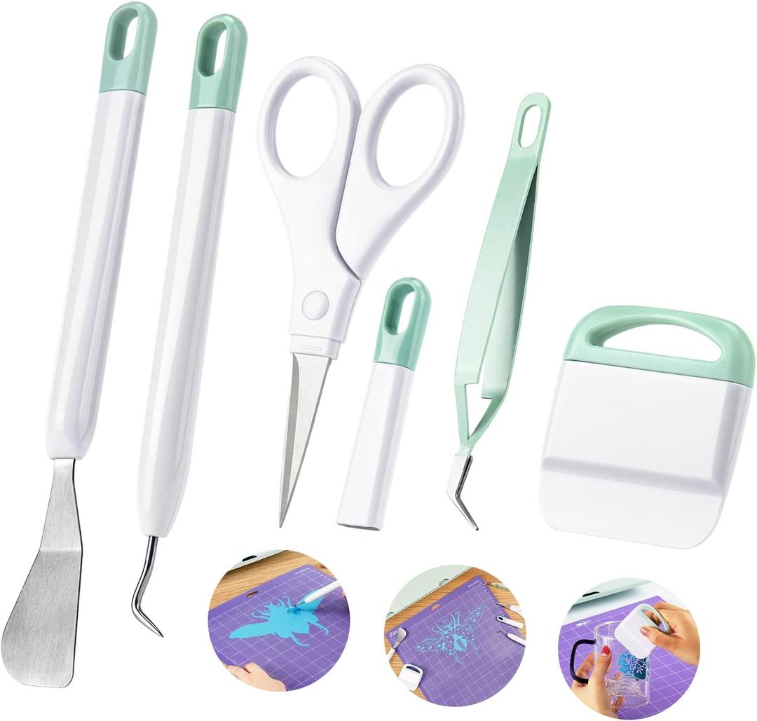 Ecraft Vinyl Weeding Tool Set: Vinyl Weeding Craft Basic kit 5 Pieces Including Tweezers & Spatula & Weeders & Scraper & Scissor for cricut/Silhouettes/Cameos/Weeding Vinyl/Splicing