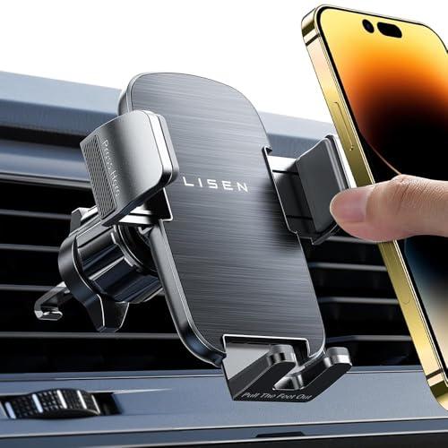 LISEN Car Phone Mount, Phone Holders for Your Car [Thick Cases Friendly] Car Vent Phone Holder & Metal Hook Valentines Day Gifts for iPhone 17 Air Pro Samsung Google and All 4-7'' Phone