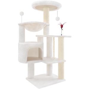 TWDEPART 42.5'' Cat Tree for Indor Cats, Multifunctional Cat Tower with Cozy Condo, Perches, Scratching Posts and Hammock, Beige