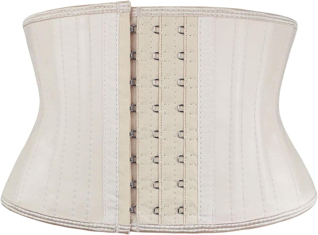 Atbuty Super Short Torso Waist Trainers Cincher Corset Tummy Shaper Slimming Latex Girdle, Beige (7'' Short Torso, 25 Steel Bones), Medium