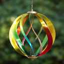Hanging Wind Spinners Outdoor - Assembly Required Garden Wind Spinners, Spring Metal Yard Decor with Dual Hooks for DIY Accessories, Weatherproof Rust-Resistant 3D Ball (Rainbow, 8 Inch)