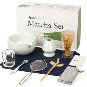 Matcha Whisk Set, 10-Pcs Matcha Kit, Bamboo Whisk and Bowl with Spout & Measuring Spoon & Cup, Japanese Macha Tea Making Tools Gift, Grey (Zen-Gray)