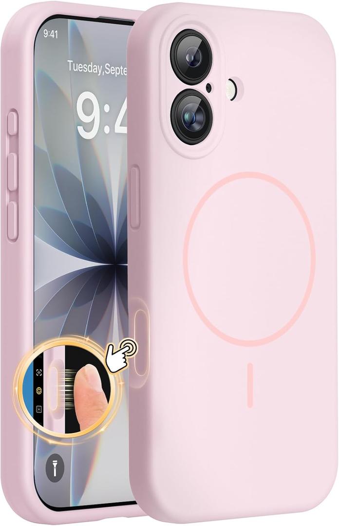 Miracase Magnetic for iPhone 17 Case, Compatible with MagSafe, Integrated Silicone Camera Control Cover, 3.0mm Thicken Shockproof Drop Protection Phone Case for 17,Sand Pink