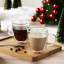 CNGLASS Large Glass Coffee Mugs 17oz,Double Walled Insulated Clear Coffee Cups with Handle,Clear Espresso Mugs for Cappuccino,Latte,Tea Bags,Hot and Cold Beverages,Set of 2