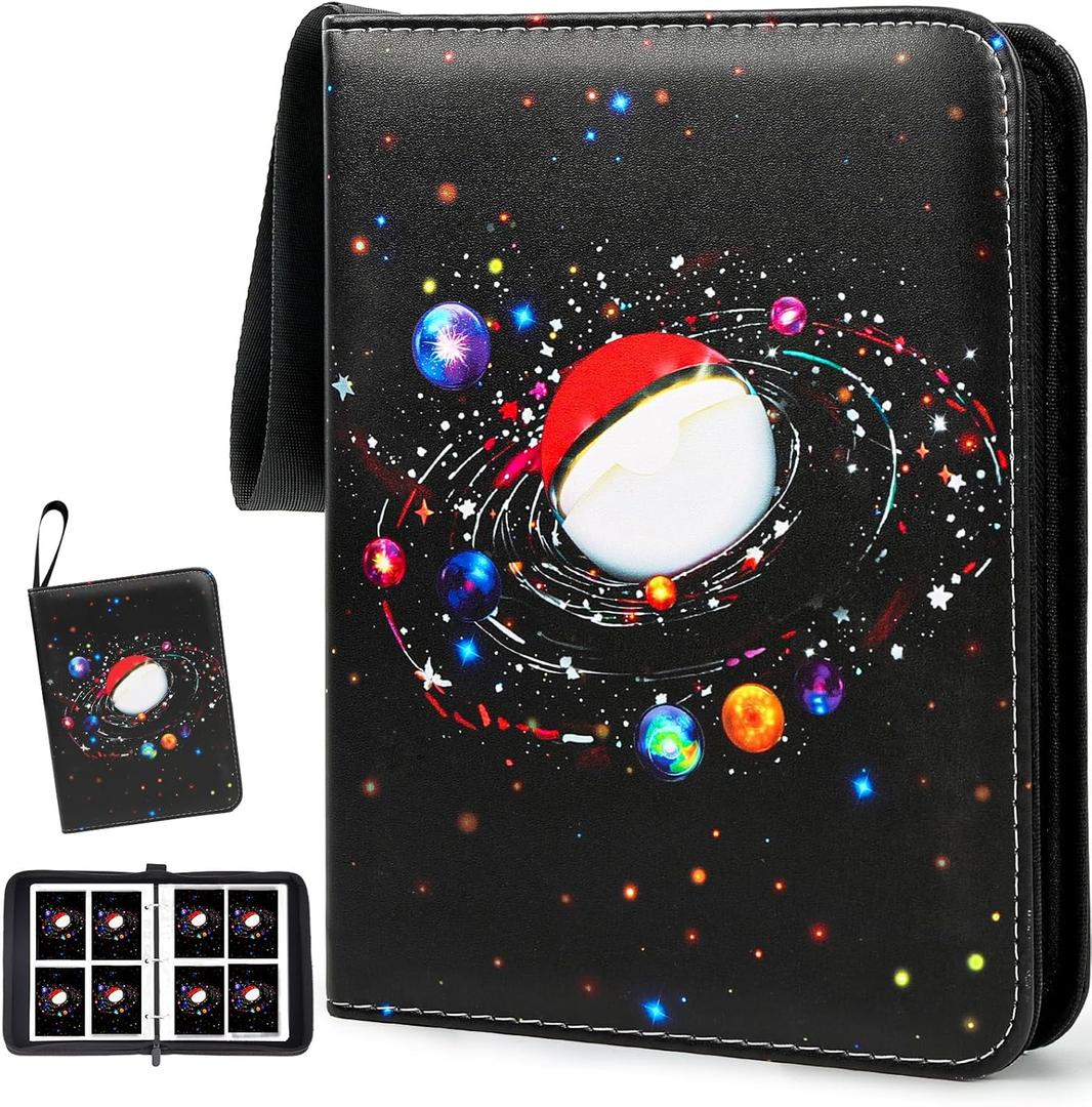 400 Pocket Trading Card Binder with 50 Removable Sleeves, Portable Zippered Card Holder, Collection Album Book Case Storage for MTG, TCG, Sports, Game Cards (Starlit Sky)