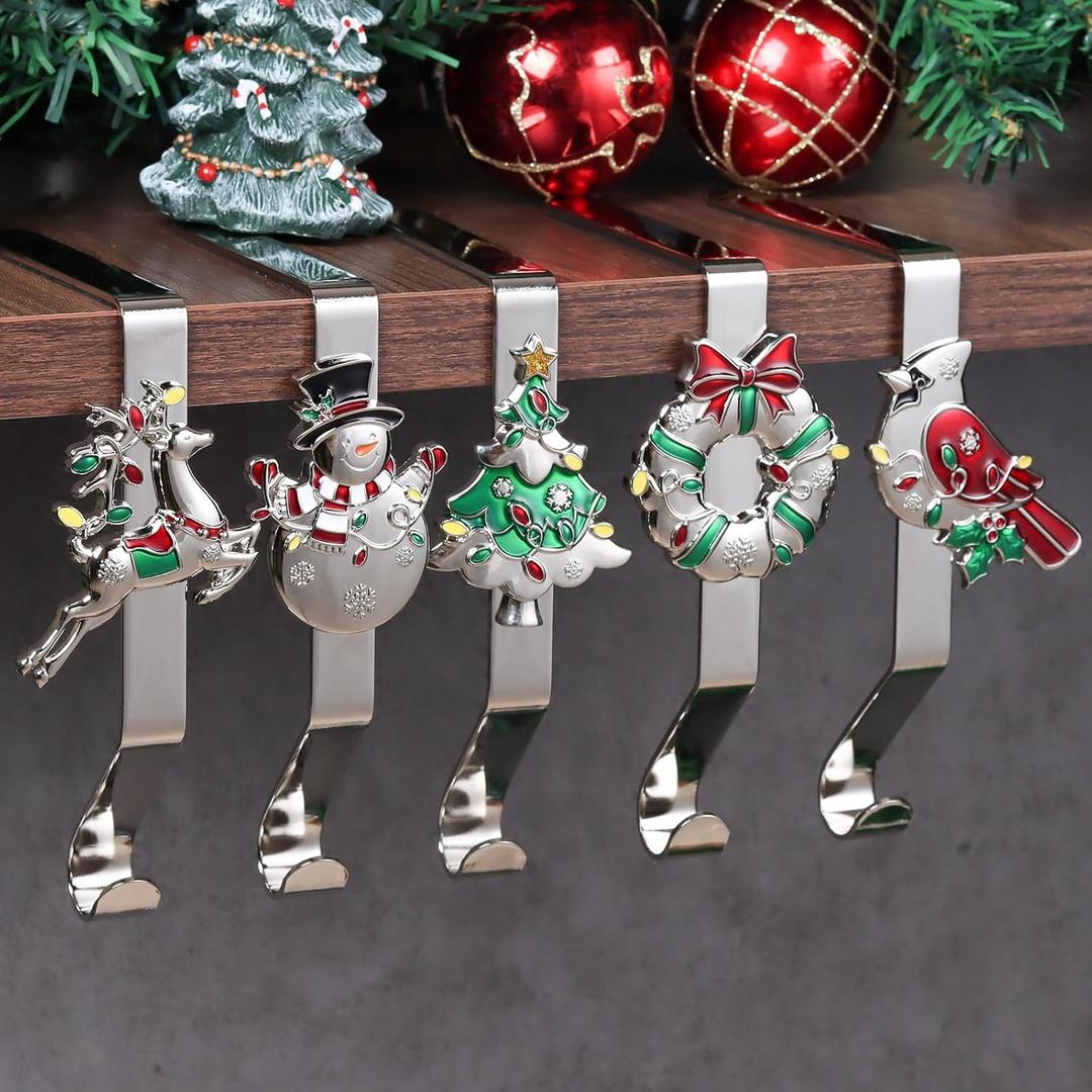 Stocking Holders for Mantle Silver Stocking Holder Stocking Hangers for Mantle Set of 5 Hooks Fireplace Christmas Stocking Holder Weighted Non-Slip Christmas Dcor