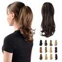 Sofeiyan 13" Ponytail Extension Long Curly Ponytail Clip in Claw Hair Extension Natural Looking Synthetic Hairpiece for Women, Dark Brown & Dark Auburn Mixed