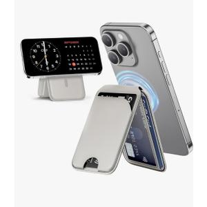 Mag-Safe Wallet Magnetic Wallet for iPhone Lightweight Magnetic Phone Wallet Stand Adjustable Leather Magnetic Card Holder for iPhone 16/15/14/13/12 Series, Size Not for iPhone Mini (Grey)