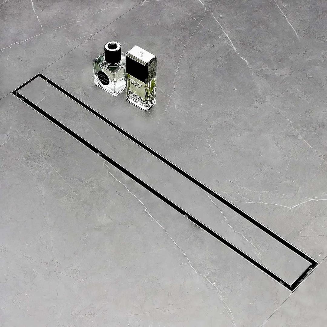 SaniteModar Linear Shower Drain, Linear Drain 60 inch with 2 in 1 Tile Insert & Flat Panels, 304 Stainless Steel Brushed Invisible Shower Floor Drain with Hair Catcher and Leveling Feet
