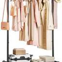 Homde Rolling Clothes Rack with Hooks: Standing Garment Storage for Indoor - Hanging Rod for Bedroom Laundry Room - Coat Dress Organizer on Wheels with luggage shelf (Black, 32")