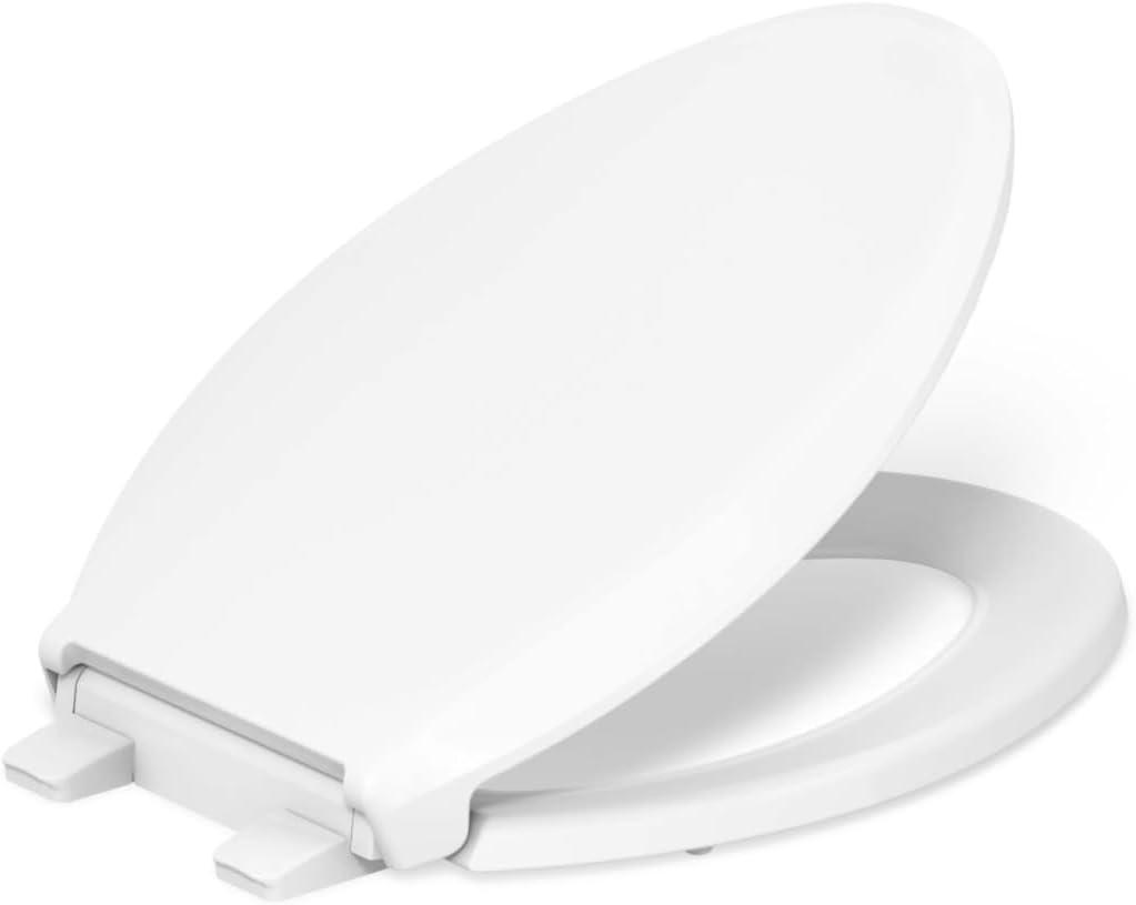 KOHLER 4636-RL-0 Cachet ReadyLatch Elongated Toilet Seat, Quiet-Close Lid, Contoured Seat, Grip-Tight Bumpers and Installation Hardware, White, 18.04"L x 14.18"W