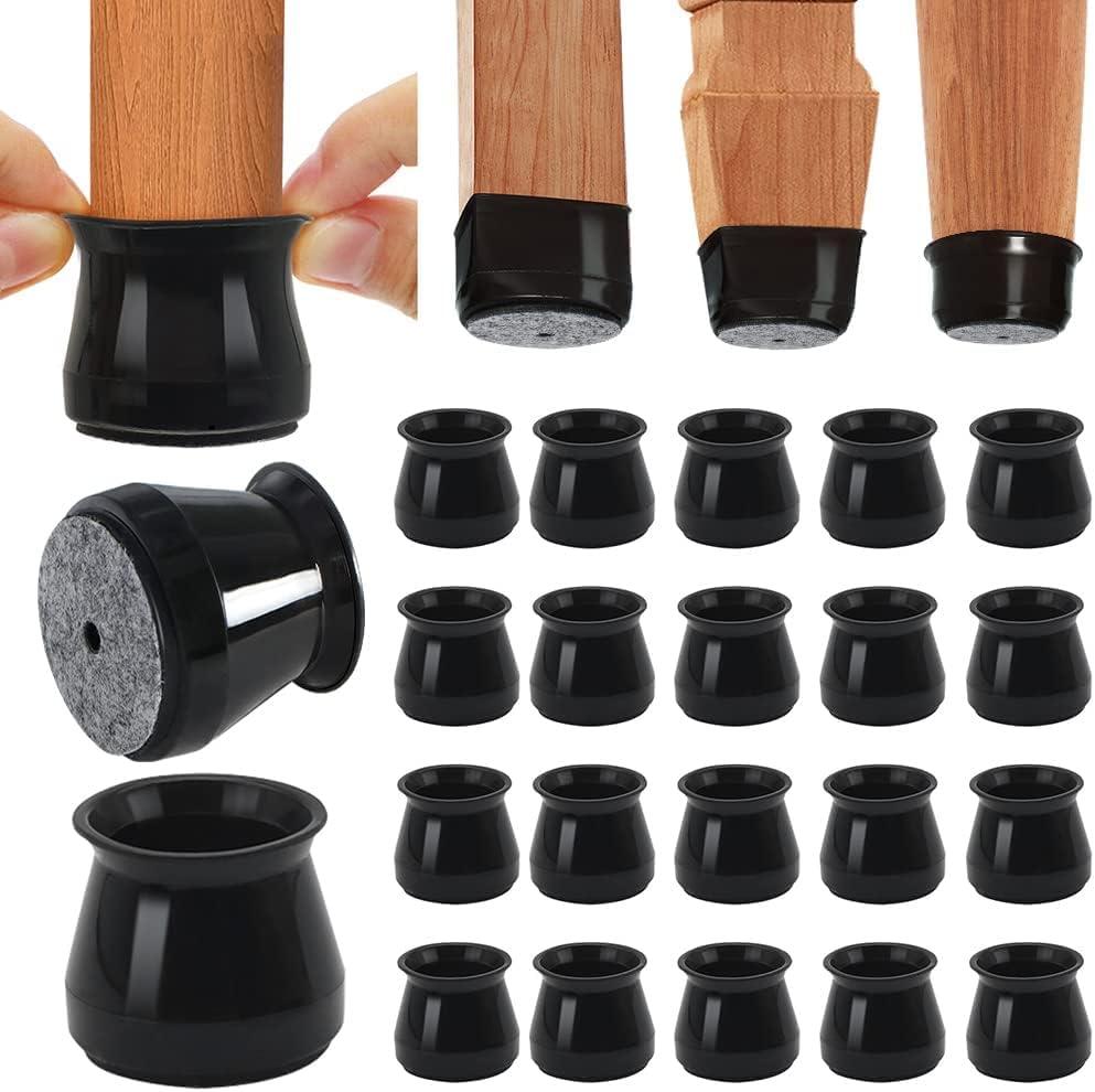 BUMACO Chair Leg Floor Protectors Chair Leg Protectors for Hardwood Floors Silicone Pads Covers to Protect Floors (Black-20 Pcs, Universal L (1-5/ 16"~2")