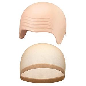Syhood 2 Pieces Halloween Bald Cap Makeup Latex Bald Head Wig Caps Cosplay Costume for Adults(Beige,Large)