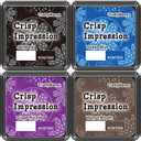 CraftyManor Crisp Impression Mini 8 Color Pigment Ink Pads for Stamps, Fingerprint InkPads, Stamp Pad for Scrapbook Paper & Wood & Clothing & Letter & Archival