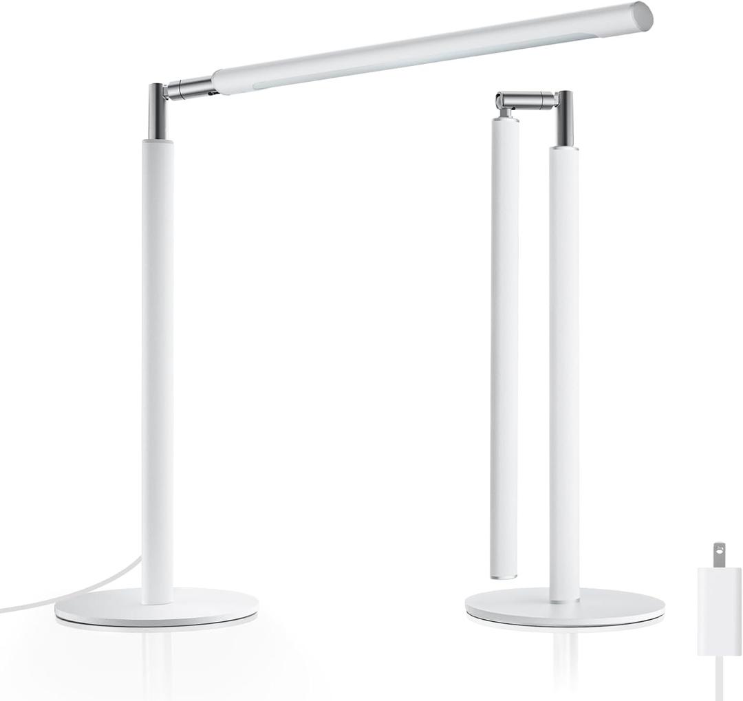 White LED Desk Lamp - Foldable Industrial Desk Light for Home Office, 15W Dimmable Table Lamp for Reading with Base, 4 Color Temps, 16" Eye Caring Metal Desktop Task Lamp for College Dorm Study