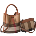 Tote Bag for Women, Leather Plaid Bucket Shoulder Bag Top Handle Canvas Crossbody Handbag Designer Classic Purse