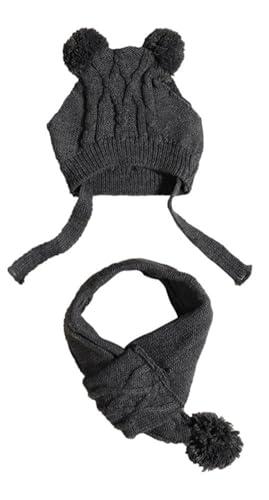 MaruPet Dog Hat & Scarf Set, Knitted Pet Christmas Winter Warm Caps, Cute Accessories, Neck & Ear Warmer Hood, Warm Scarf, Party Decoration for Cat & Dog, Small B-Gray Ears