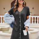 Ekouaer Nightgowns for Women 2 Pack Button Down Sleepshirt Short Sleeve Nightshirt Soft Sleepwear V Neck Pajama Dress (Gray, M)