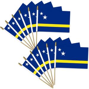 12 Pack Small Curacao Flag Stick 5.3'' x 8.3'' - Handheld Curacao Flags with Wooden Sticks Spear Top, Mini Country Flag Hand Waving Sticks for National Day Curacao Party Decorations