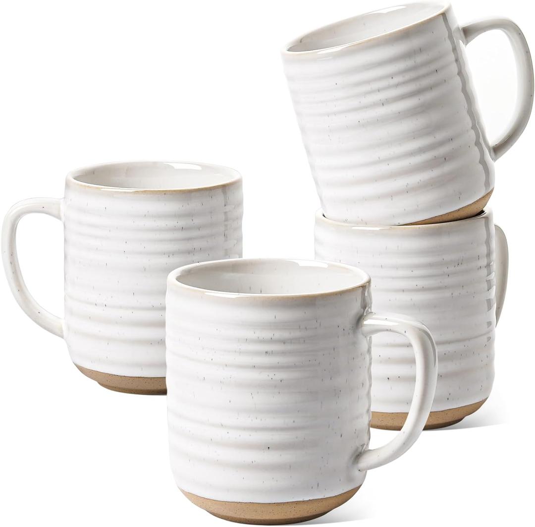 LE TAUCI Coffee Mugs 12 oz, Ceramic Coffee Cups for Latte, Hot Tea, Cappuccino, Mocha, Cocoa, Housewarming Wedding Present Mug Set - Set of 4, Arctic White (Full 12 oz (Normal 11 oz))