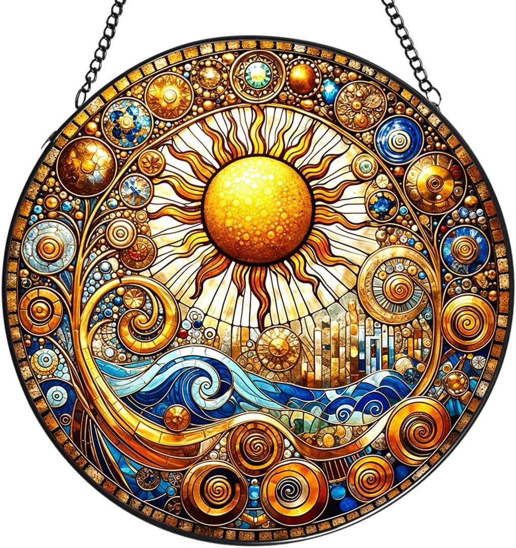 Sun Stained Glass Window Hanging,7.87 Inch Sun Catchers Indoor Window Decor,Ornament for Home,Garden,New Home,Christmas,Mothers Day Outdoor Gift for Women,Festival Gift