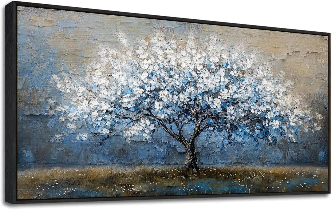 KELIYUAN Large Canvas Wall Art For Living Room Abstract Tree Wall Decor For Bedroom Wall Painting Blue Tree Picture Black Framed Office Dining Room Decor Artwork Hotel Room Mural Home Decor 20"X40" (40L" x 20W", Abstract Tree 2 Black Framed)