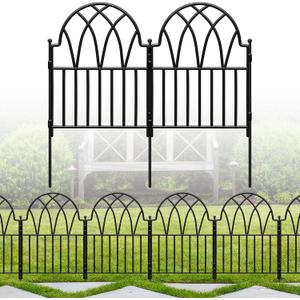 Garden Fence - 17 in(H) x 10.56ft(L) Arched Metal Fence Panel No Dig Fence, Ground Stake Animal Barrier Fence for Dog, Flower Bed Edging Wire Border Panel Fencing for Yard Patio Outdoor Decor