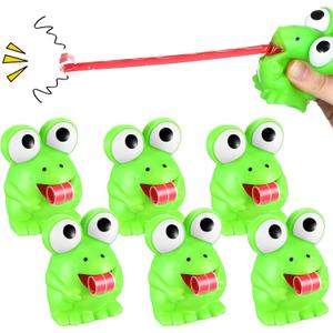 RoundFunny 24 Pcs Rubber Frog Toys Tongue Sticking Out Novelty Relief Squeeze Toys Frogs Stress Screaming Party Favors Decor Passover Frog Stress Ball for Adults Passover Gifts Decompression Relief