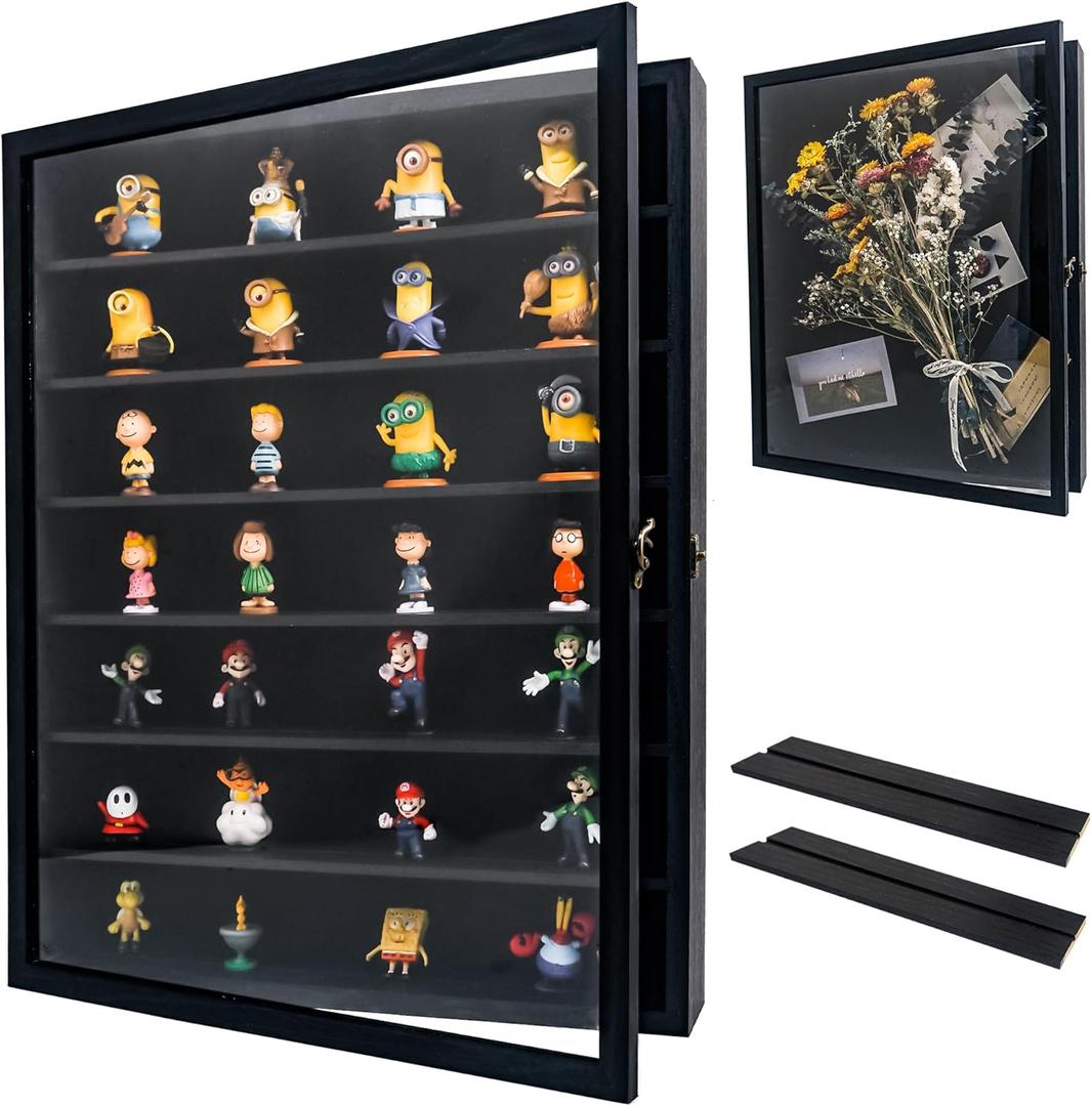 16x20 Shadow Boxes Display Cases with Shelves, Black Deep Shadow Box Frame for Keepsake Collectibles, Coins Military Medals Pins Wedding Flowers