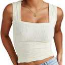 Pack of 2, Square Neck Tops for Women, Summer Wide Strap Crop Tops Going Out