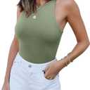 REORIA Butsmooth® Women’s Basic Sexy Sleeveless Racer Back Halter Neck Bodysuit Tank Tops Dark Green Small