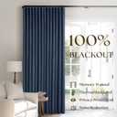 Navy Blue Pinch Pleated Full Blackout Curtains Linen Blend Room Darkening Window Curtains 80 Inch for Living Room Bedroom Thermal Insulated Back Tab Pinch Pleat Drapes with Hooks Rings 2 Panels