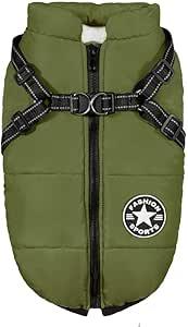PawRoll Dog Jacket for Winter - Zipper Dog Puffer Coat with Harness - Waterproof Exterior & Warm Fleece Interior Coat/Jacket for Large to XL Dog (Green)