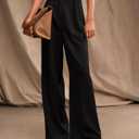 Womens Wide Leg Pants High Waist Straight Work Pants Office Business Casual Palazzo Trousers with Pockets (Black, L)
