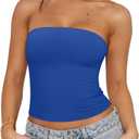 REORIA Women's Strapless Tube Top Double Lined & Non-Slip Y2K Backless Crop Tops for Summer Going Out (Blue, L)