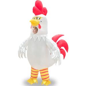 Camlinbo Halloween White Rooster Inflatable Costume, Funny Chicken Wearing Sunglasses Full Body Blow Up Costumes for Kids Boys Girls, Visible Face Halloween Inflatable Costume for Cosplay Party, One size