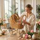 Wicker Carriage,Woven Rattan Stroller Shaped Flower Basket,Natural Willow BranchesUsed for Welcoming Infants, Wedding Parties, Home Decor, Floral Decoration, 21.85x14.37x8.86 inches