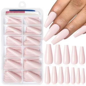 Pack of 2, Lifextol 120PC Pink Coffin Press on Nails Long Fake Nails Press ons with Glue Nail Adhesive Tabs, 12 Sizes Long Acrylic Nails Press on Nails Coffin Pink Stick Nails Tips Artificial Fingernails