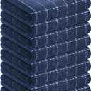 Homaxy 100% Cotton Terry Kitchen Towels(Navy Blue, 13 x 28 inches), Checkered Designed, Soft and Super Absorbent Dish Towels, 8 Pack
