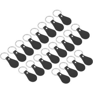 PATIKIL Leather Key Fob Kit, 20 Pack PU Leather Key Fob Blanks with Rivets and Key Rings DIY Keychain for Laser Engraving Leather Making, Black