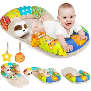 URMYWO Tummy Time Mat - 4 in 1 Cozy Tummy Time & Seated Support Pillow, Sitting Support for Newborn 0-12 Months, Infant Baby Sit Me Up Floor Seat Early Sensory Development Gifts Tummy Time Play Toys (Colorful)
