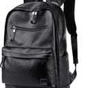 weiatas Black Leather Laptop Backpack for Men Women Work Travel, College School Backpack Casual Daypack fits 15.6 Inch