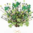 St Patricks Day Decor, 6 Pcs Shamrock Stems, Shinning St Patricks Day Decorations Ornaments, Wooden Shamrock Picks Boquet for St. Patrick's Day Decorations