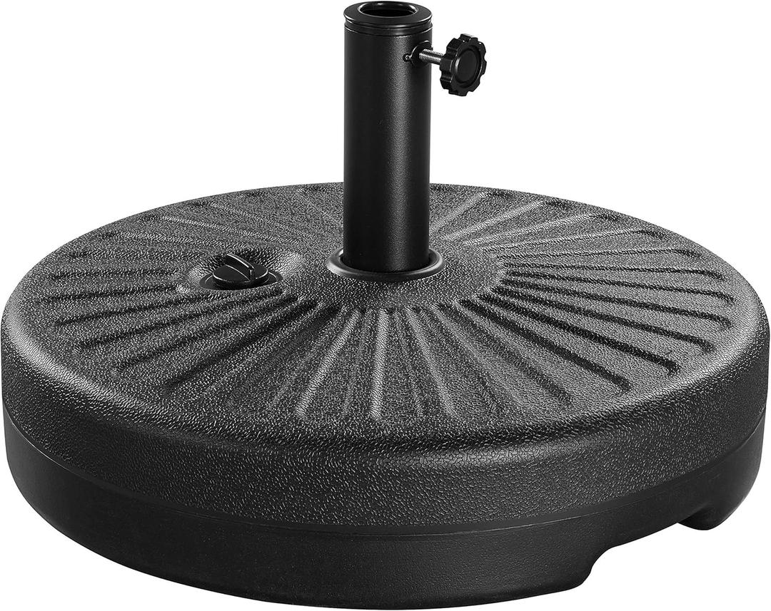 Yaheetech Umbrella Base 22L Round Water & Sand Filled Patio Outdoor Umbrella Stand with Steel Umbrella Holder Suit for Dia 1.5'' or 1.9'' Umbrella Pole, Black