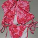 ZAFUL Floral Twist Bikini Set for Women Halter Tankini Tie Side String Swimsuit Two Piece Bathing Suit (Pink, M)