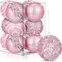 Liliful 12 Pcs Christmas Ball Ornaments Christmas Tree Decorations Shatterproof Foam Glitter Balls Hanging Xmas Tree Ornaments for Home New Year Holiday Indoor Outdoor Party Decor(Pink,2.76 Inch)