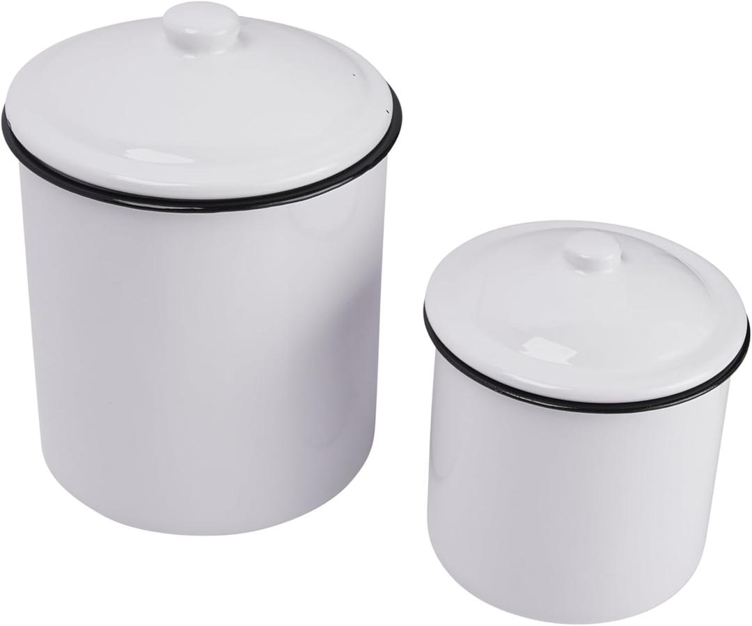 Creative Co-Op Set of 2 White Enameled Canisters with Lids
